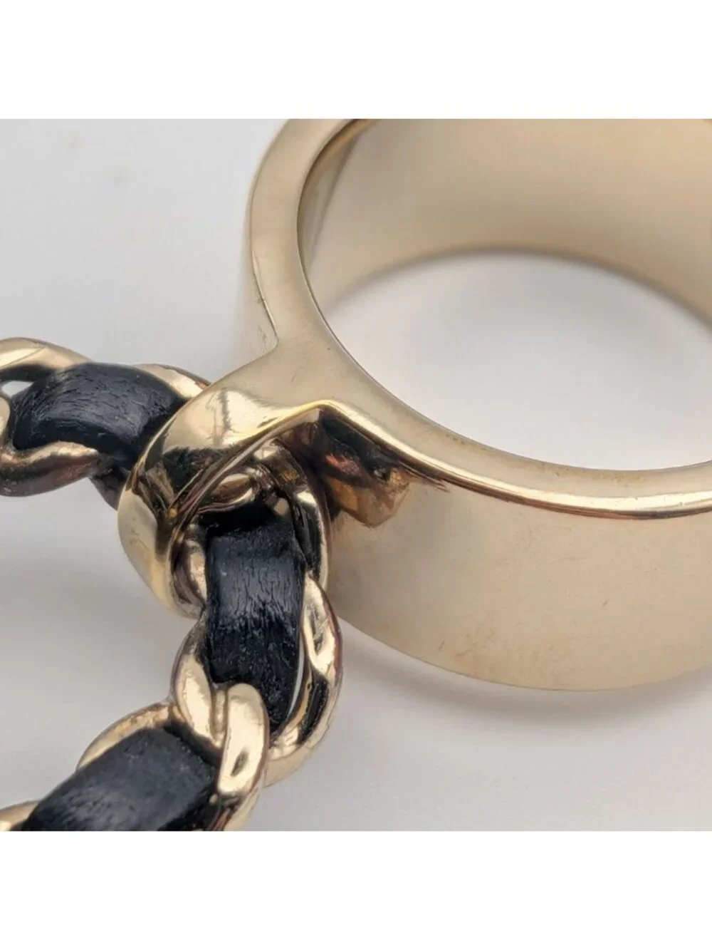 Chanel Ring CC Logo Turnlock Quilted Leather Bag Motif Black Gold